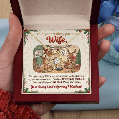 To My Wife Necklace From Husband, Funny Christmas Gift for My Patient Wife, Holiday Jewelry Gift, Love Knot Necklace-LKN82596