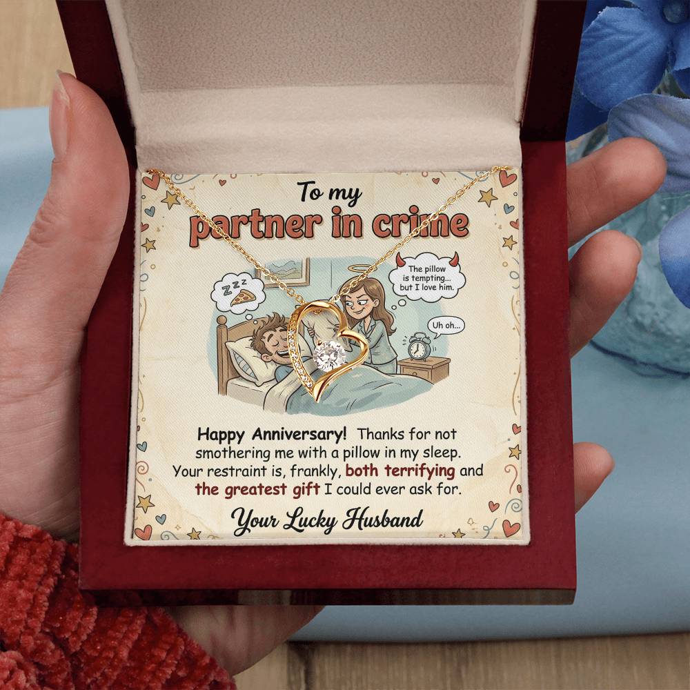 To My Partner In Crime Necklace From Husband, Funny Anniversary Gift For Wife, Love Knot Necklace-LKN96079