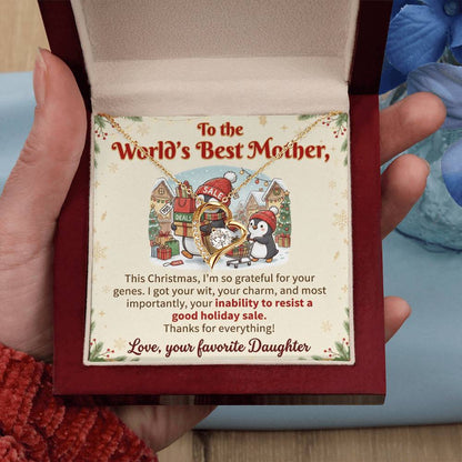 To My Mother Necklace From Daughter, Funny Christmas Gift For Mom, World's Best Mother, Birthday Gift Idea, Love Knot Necklace-LKN25516