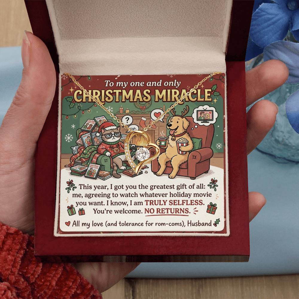 To My Christmas Miracle Necklace From Husband, Funny Christmas Gift for Wife, Romantic Holiday Jewelry, Love Knot Necklace-LKN65381