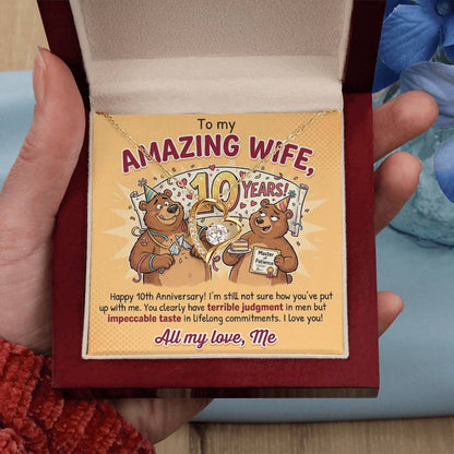 To My Wife Necklace From Husband, 10th Anniversary Gift for Her, Funny Romantic Message Card - Love Knot Necklace-LKN83800
