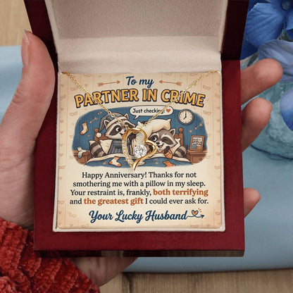 To My Partner In Crime Necklace From Husband, Funny Anniversary Gift for Wife, Romantic Husband to Wife Gift, Love Knot Necklace-LKN62891
