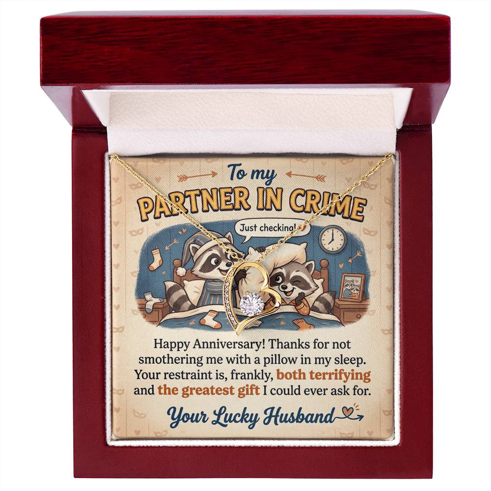 To My Partner In Crime Necklace From Husband, Funny Anniversary Gift for Wife, Romantic Husband to Wife Gift, Love Knot Necklace-LKN62891