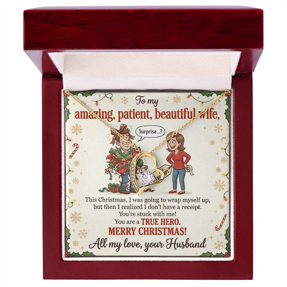 To My Wife Necklace From Husband, Funny Christmas Gift for Her, You're A True Hero, Merry Christmas Gift - Love Knot Necklace-LKN90217