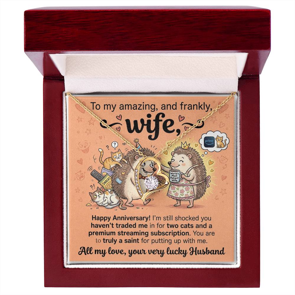 To My Wife Necklace From Husband, Happy Anniversary Gift for Wife, Funny Cat Themed Jewelry Gift, Love Knot Necklace-LKN90364