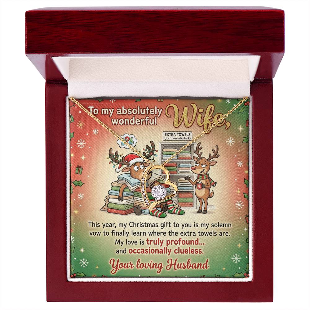 To My Wife Necklace From Husband, Funny Christmas Gift for Her - Extra Towels Joke, Love Knot Necklace-LKN33390