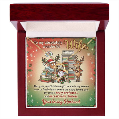 To My Wife Necklace From Husband, Funny Christmas Gift for Her - Extra Towels Joke, Love Knot Necklace-LKN33390