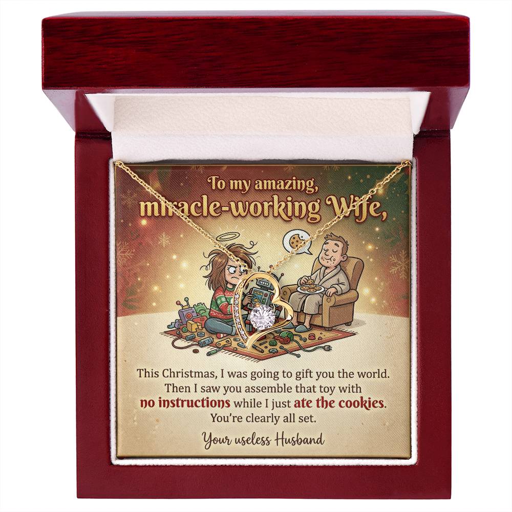 To My Wife Necklace From Husband, Funny Christmas Gift For Her, Miracle-Working Wife, Holiday Gift, Love Knot Necklace-LKN55827