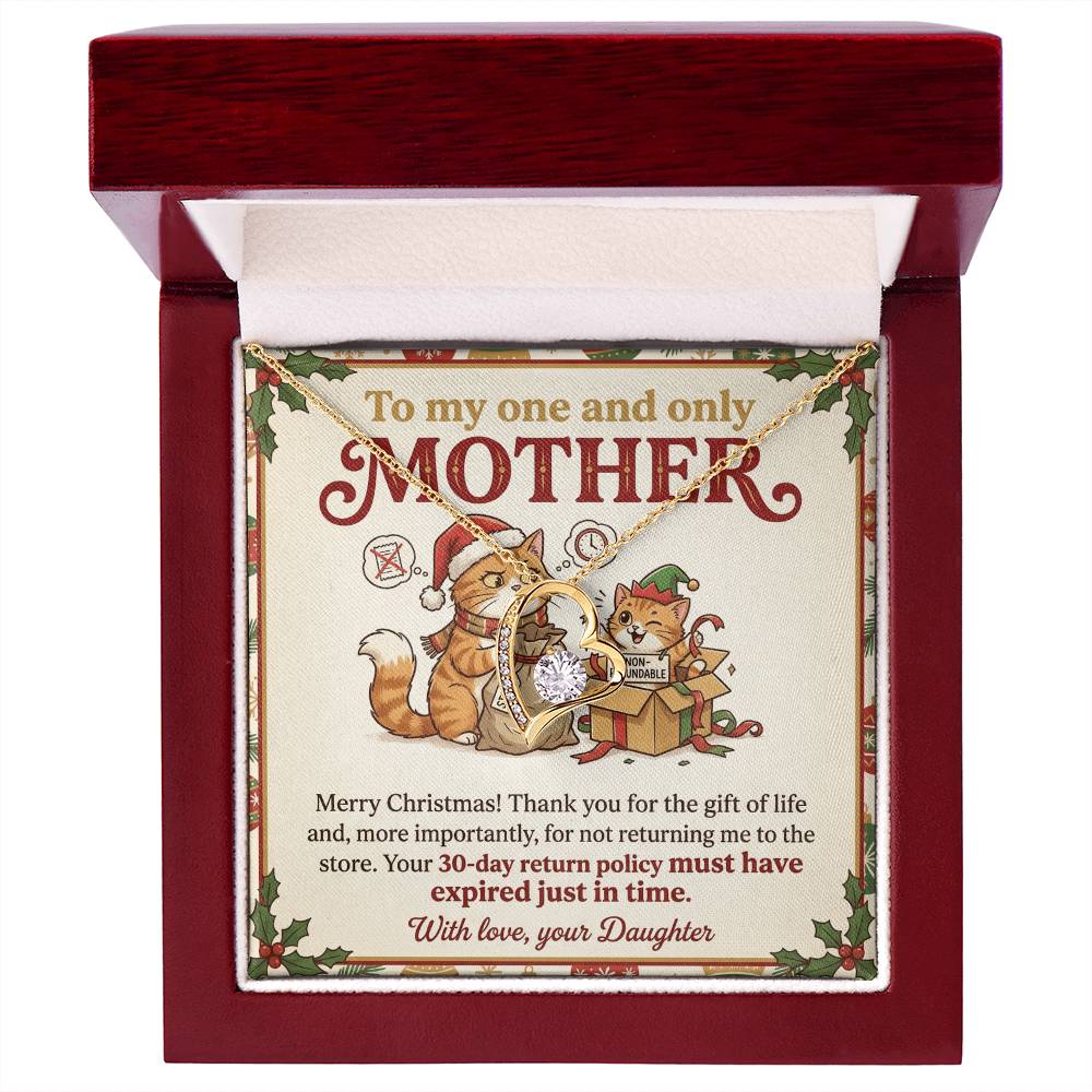 To My Mother Necklace From Daughter, Funny Christmas Gift for Mom, Birthday Present, 30-Day Return Policy Expired Joke, Love Knot Necklace-LKN84336