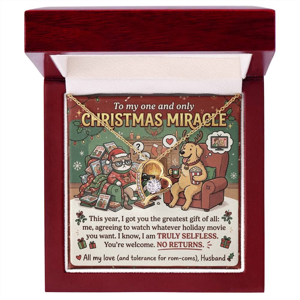 To My Christmas Miracle Necklace From Husband, Funny Christmas Gift for Wife, Romantic Holiday Jewelry, Love Knot Necklace-LKN65381