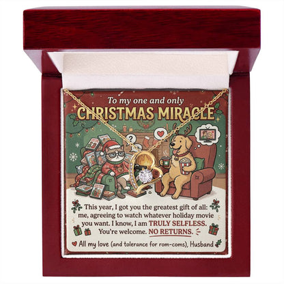To My Christmas Miracle Necklace From Husband, Funny Christmas Gift for Wife, Romantic Holiday Jewelry, Love Knot Necklace-LKN65381