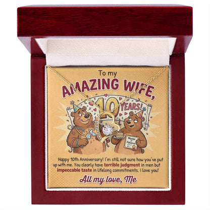 To My Wife Necklace From Husband, 10th Anniversary Gift for Her, Funny Romantic Message Card - Love Knot Necklace-LKN83800