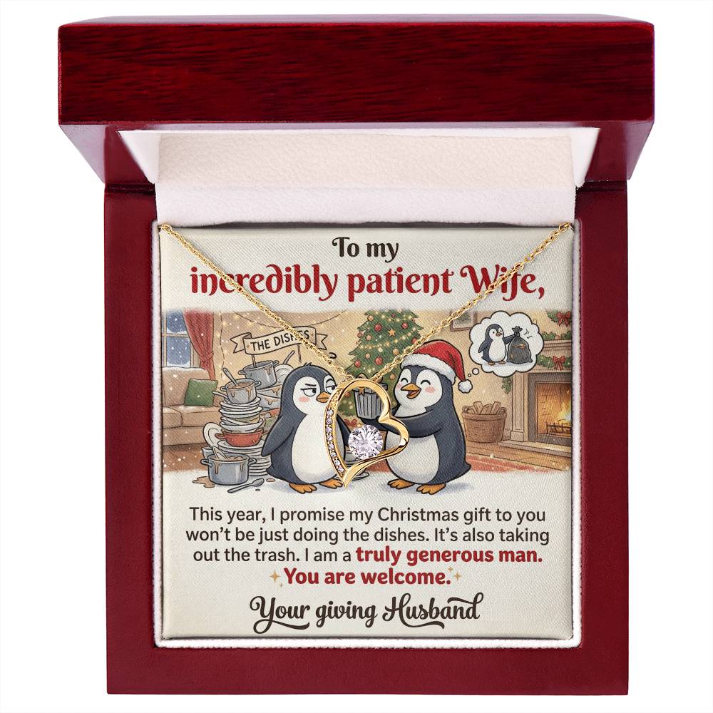 To My Wife Necklace From Husband, Funny Christmas Gift for Incredibly Patient Wife, Love Knot Necklace-LKN13588