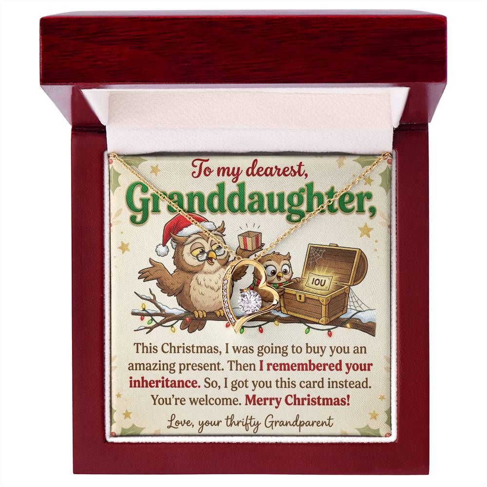 To My Granddaughter Necklace From Grandparent - Funny Christmas Gift, Thrifty Grandparent Inheritance Joke, Love Knot Necklace-LKN22401