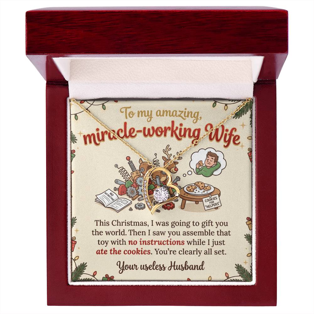 To My Wife Necklace From Husband, Funny Christmas Gift For Her, Miracle-Working Wife, Love Knot Necklace-LKN74647