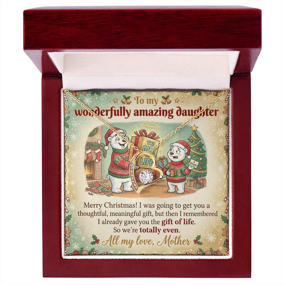 To My Daughter Necklace From Mother, Funny Christmas Gift, Mom to Daughter Holiday Present, Gift of Life Joke, Love Knot Necklace-LKN47120