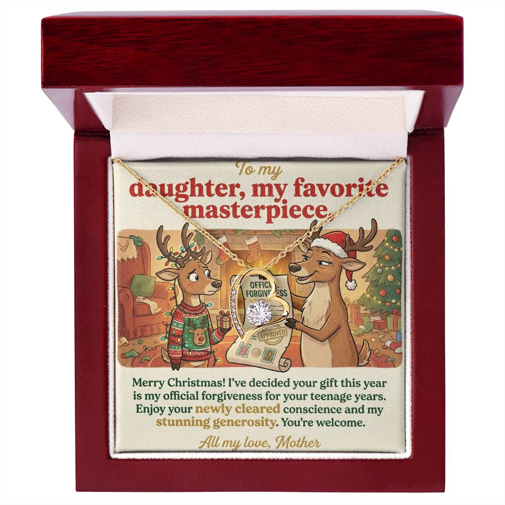 To My Daughter Necklace From Mother, Funny Christmas Gift, Official Forgiveness For Teenage Years, Gift for Daughter, Love Knot Necklace-LKN12006