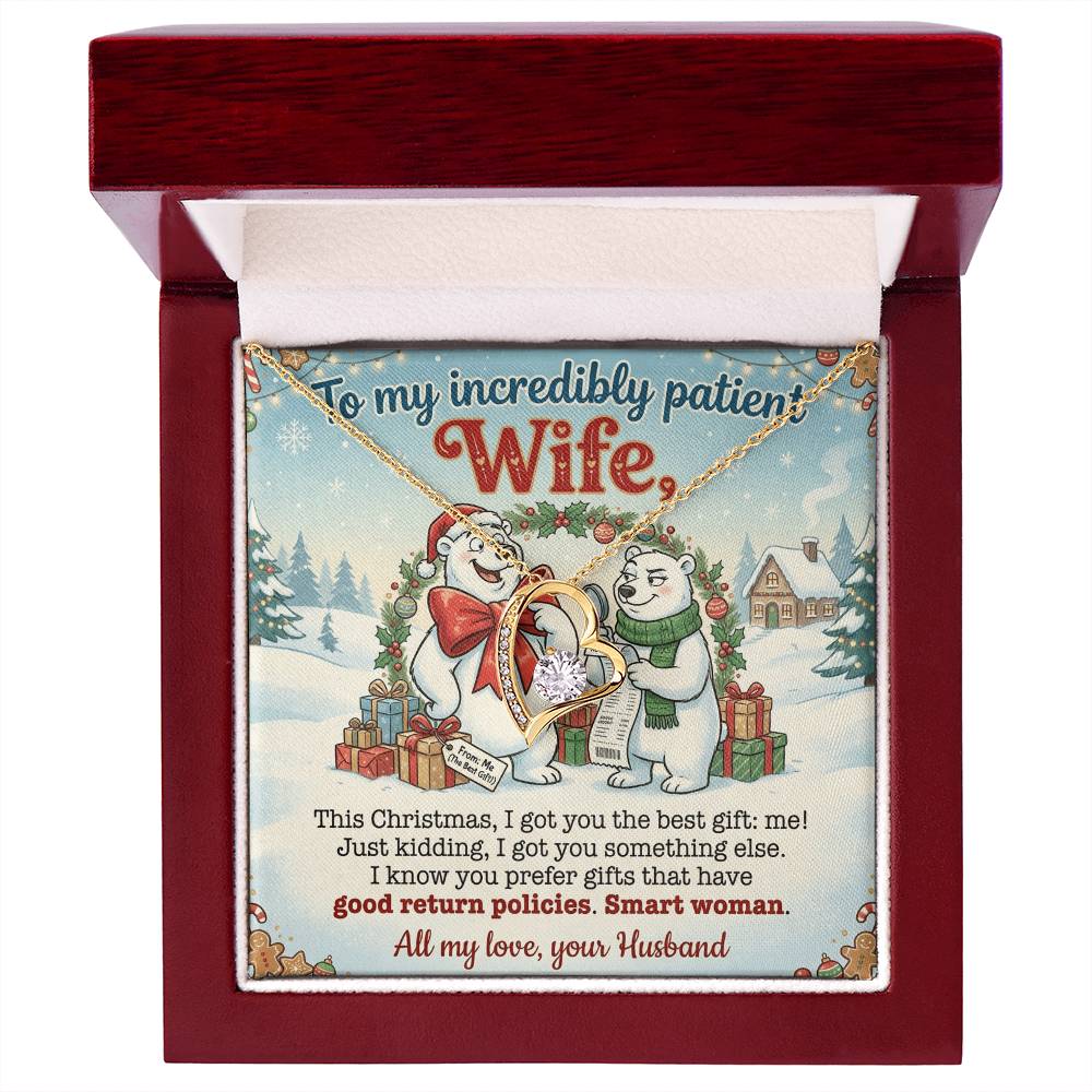 To My Wife Necklace From Husband, Funny Christmas Gift for Her, Incredibly Patient Wife, Holiday Jewelry - Love Knot Necklace-LKN77786