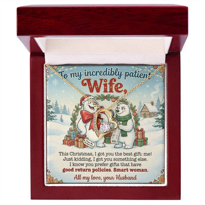 To My Wife Necklace From Husband, Funny Christmas Gift for Her, Incredibly Patient Wife, Holiday Jewelry - Love Knot Necklace-LKN77786
