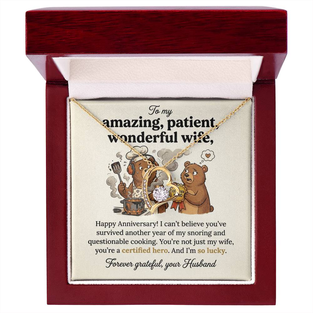 To My Wife Necklace From Husband, Funny Anniversary Gift, Certified Hero Wife Present, Love Knot Necklace-LKN59487