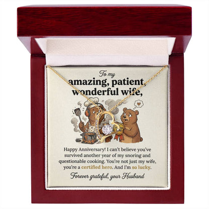 To My Wife Necklace From Husband, Funny Anniversary Gift, Certified Hero Wife Present, Love Knot Necklace-LKN59487