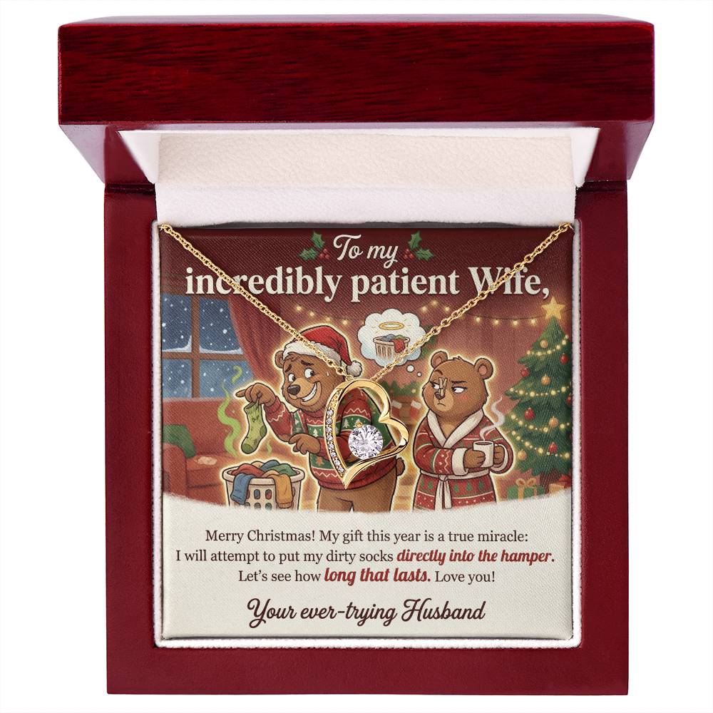 To My Incredibly Patient Wife Necklace From Husband, Funny Christmas Gift, Humorous Holiday Present - Love Knot Necklace-LKN90892