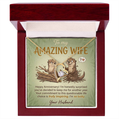 To My Wife Necklace From Husband, Funny Anniversary Gift For Her, I'm So Lucky - Love Knot Necklace-LKN13584