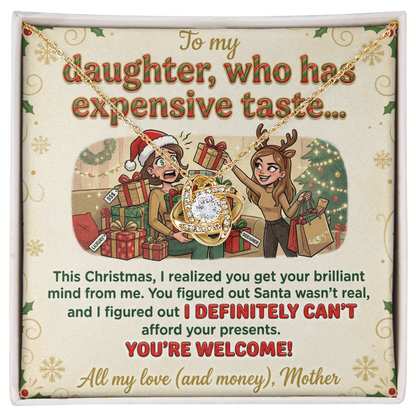 To My Daughter Necklace From Mother, Funny Christmas Gift For Daughter From Mom, Birthday Gift - Love Knot Necklace-LKN74071