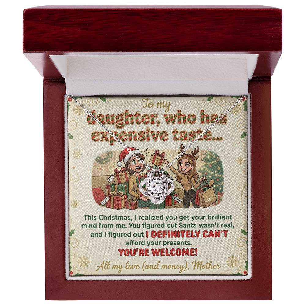 To My Daughter Necklace From Mother, Funny Christmas Gift For Daughter From Mom, Birthday Gift - Love Knot Necklace-LKN74071