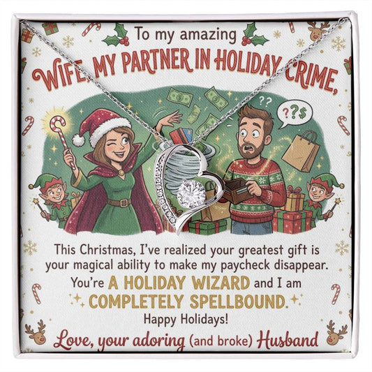 To My Wife Necklace From Husband, Funny Christmas Gift, Holiday Present for Her, My Partner in Crime - Love Knot Necklace-LKN24972