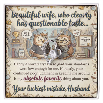 To My Wife Necklace From Husband, Funny Anniversary Gift For Her, Love Knot Necklace-LKN88044