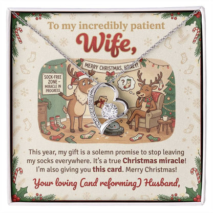 To My Wife Necklace From Husband, Funny Christmas Gift for My Patient Wife, Holiday Jewelry Gift, Love Knot Necklace-LKN82596