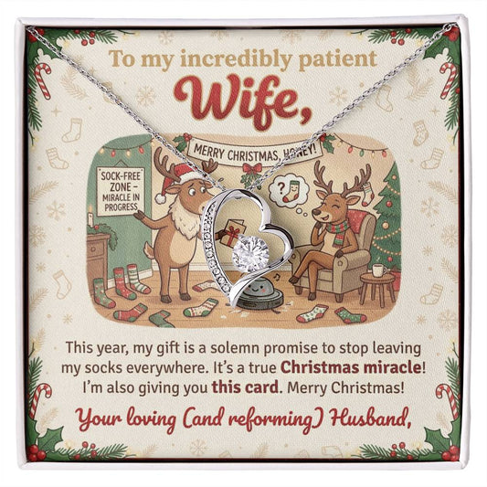 To My Wife Necklace From Husband, Funny Christmas Gift for My Patient Wife, Holiday Jewelry Gift, Love Knot Necklace-LKN82596