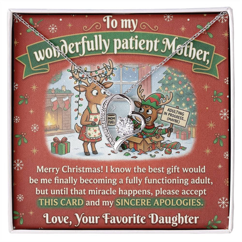 To My Mother Necklace From Daughter, Funny Christmas Gift for Mom, Adulting In Progress - Love Knot Necklace-LKN99492