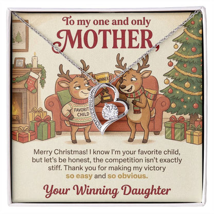 To My Mother Necklace From Daughter, Funny Favorite Child Christmas Gift, Xmas Present for Mom - Love Knot Necklace-LKN75523