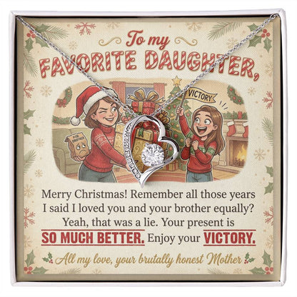 To My Daughter Necklace From Mother, Funny Christmas Gift For Favorite Daughter, Sibling Rivalry Gift - Love Knot Necklace-LKN41004