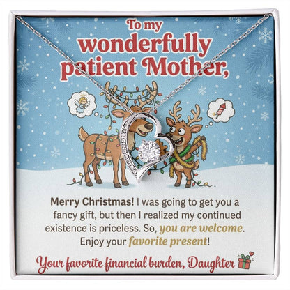 To My Mother Necklace From Daughter, Funny Christmas Gift For Mom, Holiday Present, Favorite Financial Burden - Love Knot Necklace-LKN97710