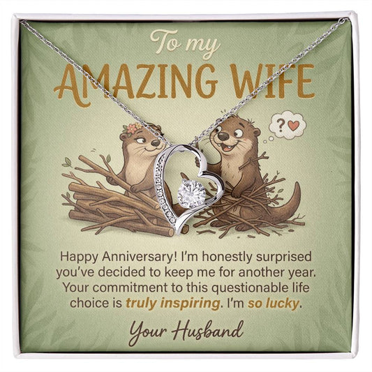 To My Wife Necklace From Husband, Funny Anniversary Gift For Her, I'm So Lucky - Love Knot Necklace-LKN13584