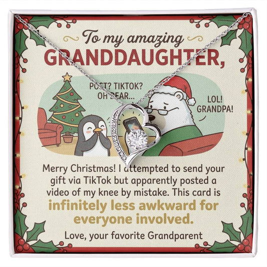 To My Granddaughter Necklace From Grandparent, Funny Christmas Gift for Granddaughter, Xmas Gift Idea - Love Knot Necklace-LKN45951