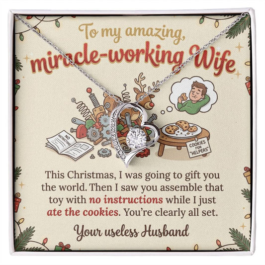 To My Wife Necklace From Husband, Funny Christmas Gift For Her, Miracle-Working Wife, Love Knot Necklace-LKN74647