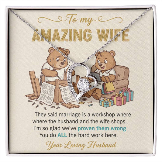 To My Wife Necklace From Husband, Funny Anniversary Gift, Birthday Gift Idea for Her, You Do All The Hard Work, Love Knot Necklace-LKN86738