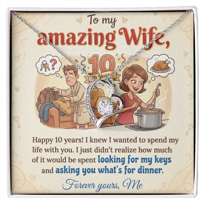 To My Wife Necklace From Me - Funny 10 Year Anniversary Gift for Her - Love Knot Necklace-LKN10687