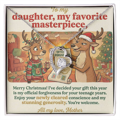 To My Daughter Necklace From Mother, Funny Christmas Gift, Official Forgiveness For Teenage Years, Gift for Daughter, Love Knot Necklace-LKN12006