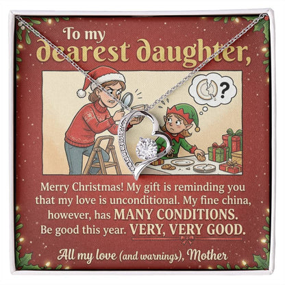 To My Daughter Necklace From Mother, Funny Christmas Gift, Unconditional Love, Holiday Present for Daughter - Love Knot Necklace-LKN99362