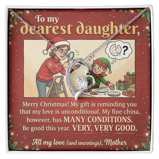 To My Daughter Necklace From Mother, Funny Christmas Gift, Unconditional Love, Holiday Present for Daughter - Love Knot Necklace-LKN99362