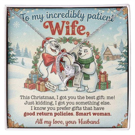 To My Wife Necklace From Husband, Funny Christmas Gift for Her, Incredibly Patient Wife, Holiday Jewelry - Love Knot Necklace-LKN77786