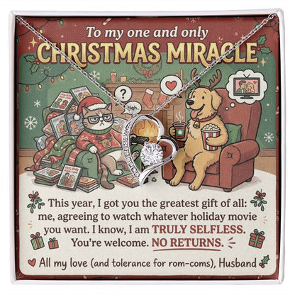 To My Christmas Miracle Necklace From Husband, Funny Christmas Gift for Wife, Romantic Holiday Jewelry, Love Knot Necklace-LKN65381