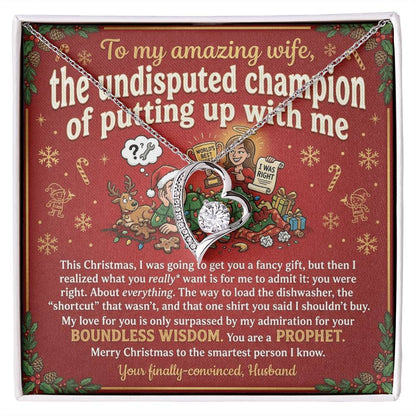 To My Wife Necklace From Husband, Funny Christmas Gift, Romantic Anniversary Present, Boundless Wisdom, Love Knot Necklace-LKN14931