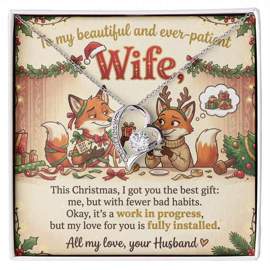 To My Wife Necklace From Husband, Funny Christmas Gift, Holiday Jewelry, Gift for Ever-Patient Wife - Love Knot Necklace-LKN16772