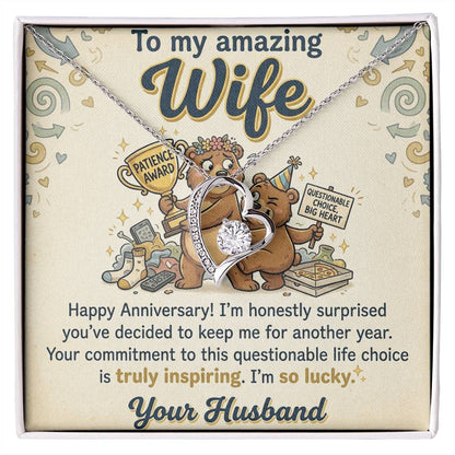 To My Wife Necklace From Husband - Funny Anniversary Gift for Her, Humorous Jewelry Gift from Hubby Love Knot Necklace-LKN44773